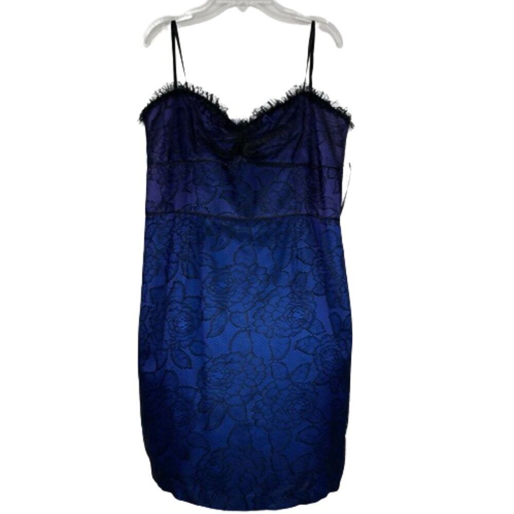 Jill Stuart black cobalt blue lace mini strapless cocktail dress size 12